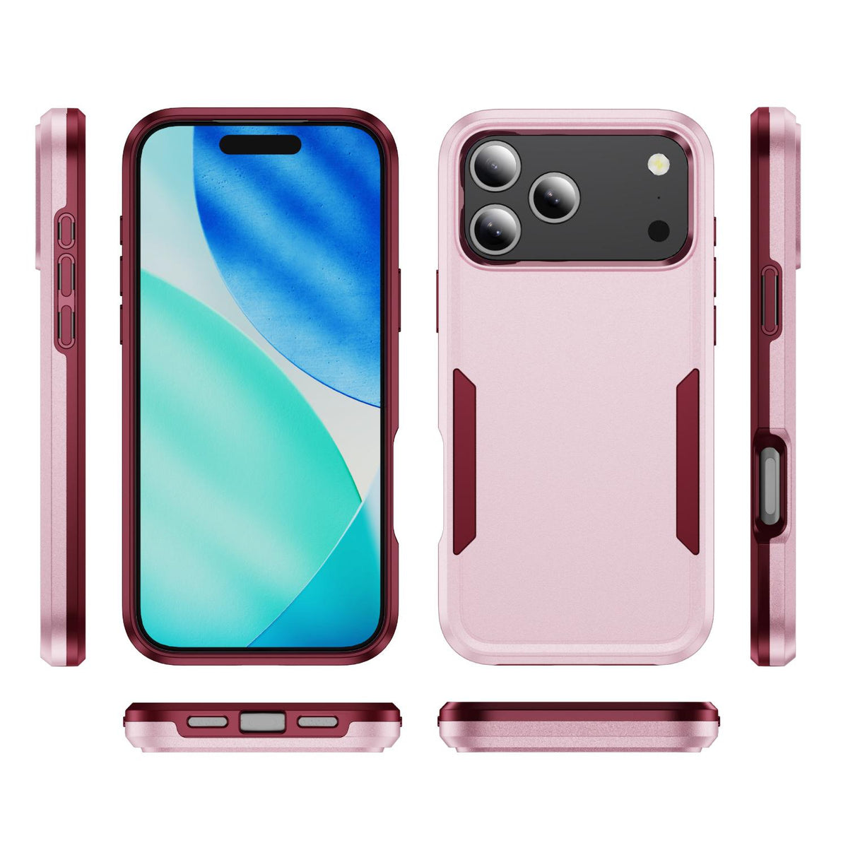 For iPhone 18 Pro Pioneer Armor Heavy Duty PC + TPU Phone Case - Pink+Rose Red - EDA006984210B