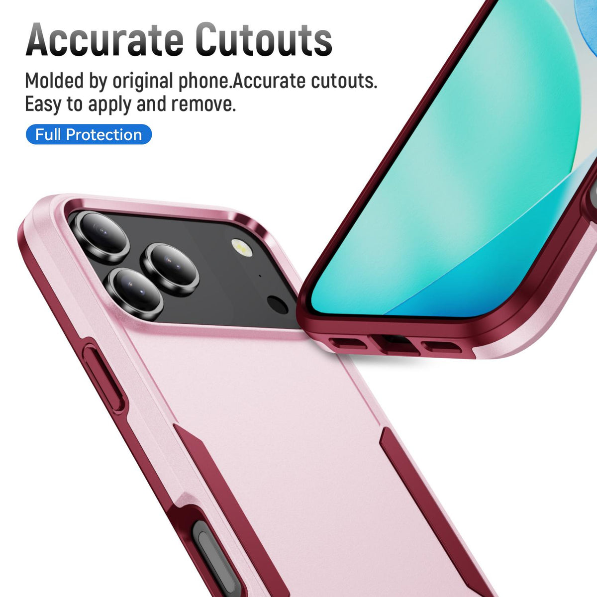 For iPhone 18 Pro Pioneer Armor Heavy Duty PC + TPU Phone Case - Pink+Rose Red - EDA006984210B