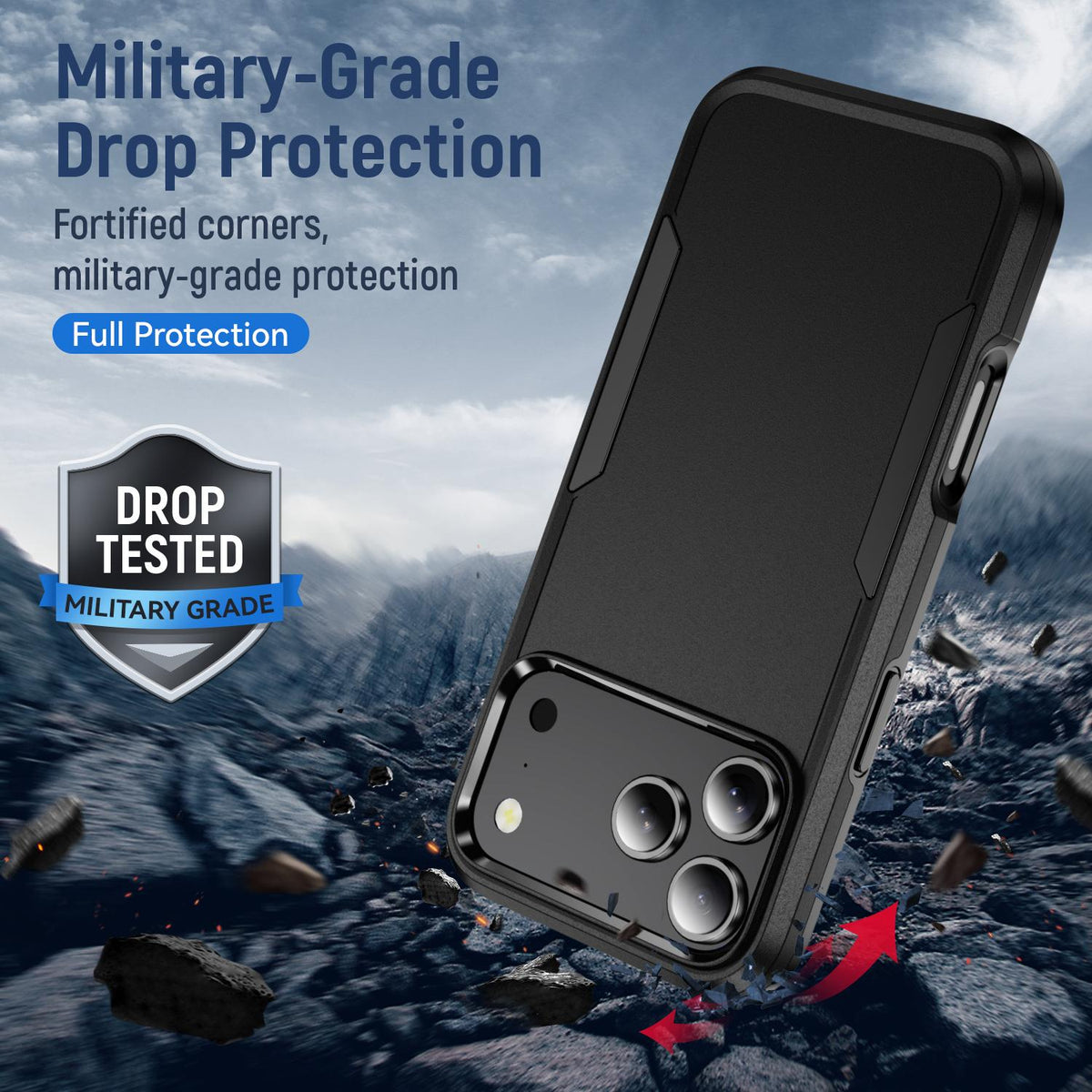 For iPhone 18 Pro Pioneer Armor Heavy Duty PC + TPU Phone Case - Black - EDA006984210C