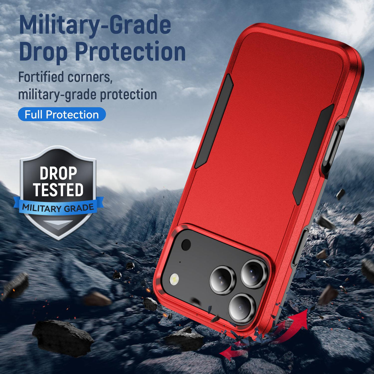 For iPhone 18 Pro Pioneer Armor Heavy Duty PC + TPU Phone Case - Red+Black - EDA006984210D