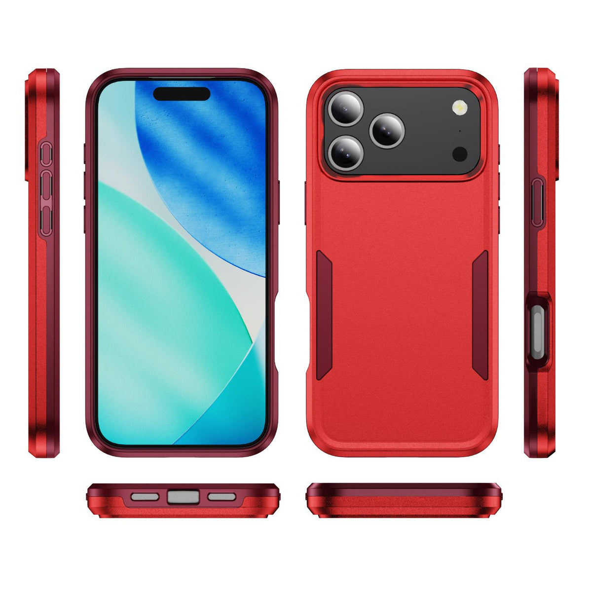 For iPhone 18 Pro Pioneer Armor Heavy Duty PC + TPU Phone Case - Red+Rose Red - EDA006984210E