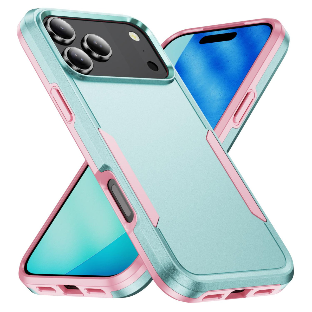 For iPhone 18 Pro Pioneer Armor Heavy Duty PC + TPU Phone Case - Green+Pink - EDA006984210H