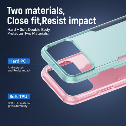 For iPhone 18 Pro Pioneer Armor Heavy Duty PC + TPU Phone Case - Green+Pink - EDA006984210H