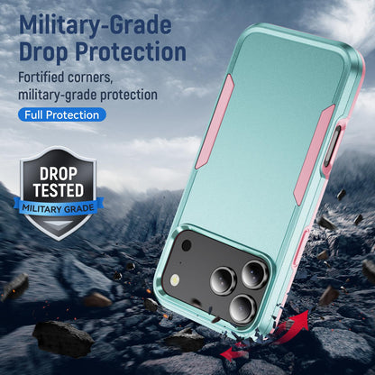 For iPhone 18 Pro Pioneer Armor Heavy Duty PC + TPU Phone Case - Green+Pink - EDA006984210H