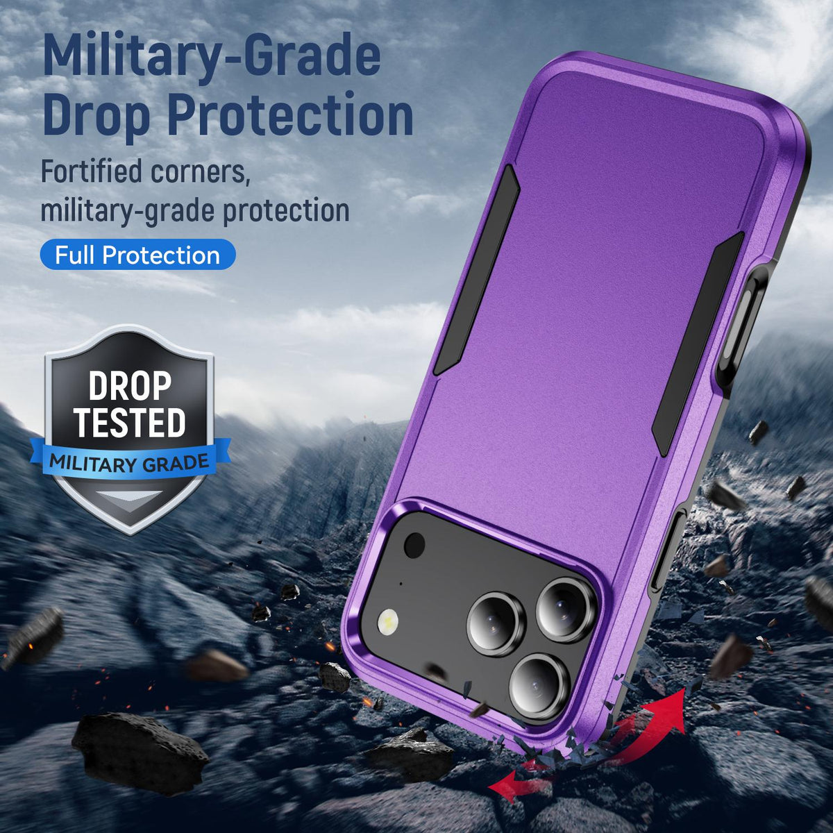 For iPhone 18 Pro Pioneer Armor Heavy Duty PC + TPU Phone Case - Purple+Black - EDA006984210I