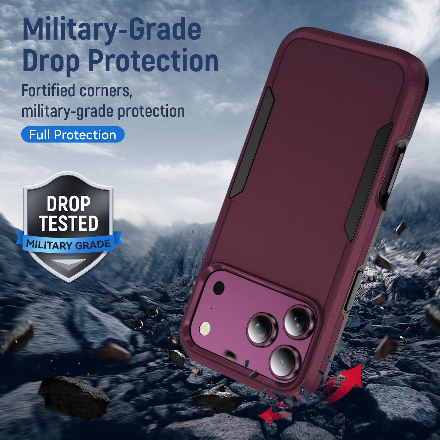 For iPhone 18 Pro Pioneer Armor Heavy Duty PC + TPU Phone Case(Cherry Red+Black)