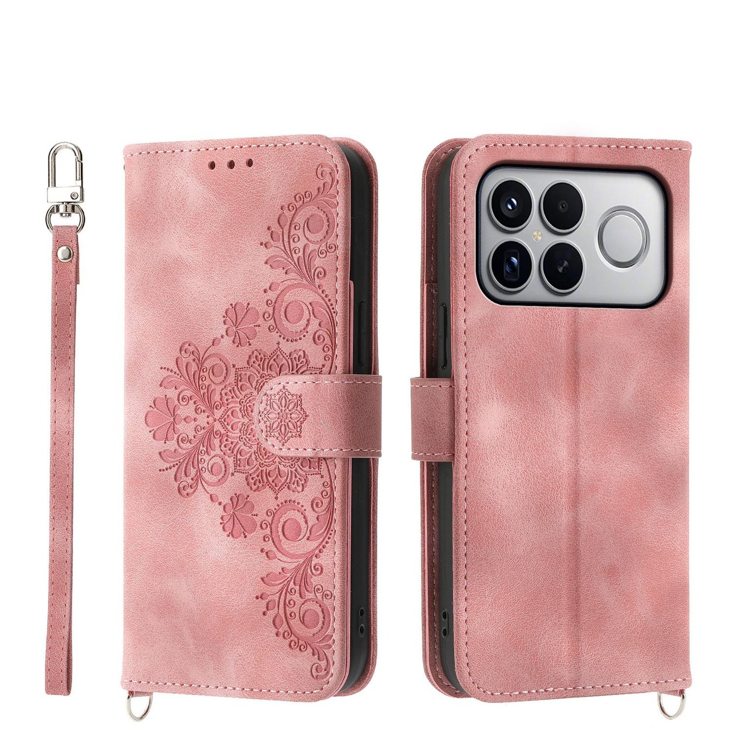 For Redmi K90 Pro Max / Poco F8 Ultra 5G Skin Feel Flowers Embossed Wallet Leather Phone Case(Pink)