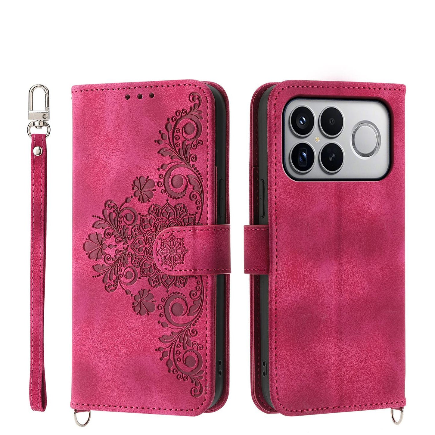 For Redmi K90 Pro Max / Poco F8 Ultra 5G Skin Feel Flowers Embossed Wallet Leather Phone Case(Wine Red)