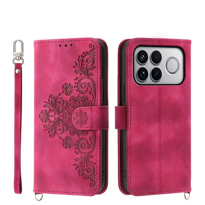 For Redmi K90 Pro Max / Poco F8 Ultra 5G Skin Feel Flowers Embossed Wallet Leather Phone Case(Wine Red)