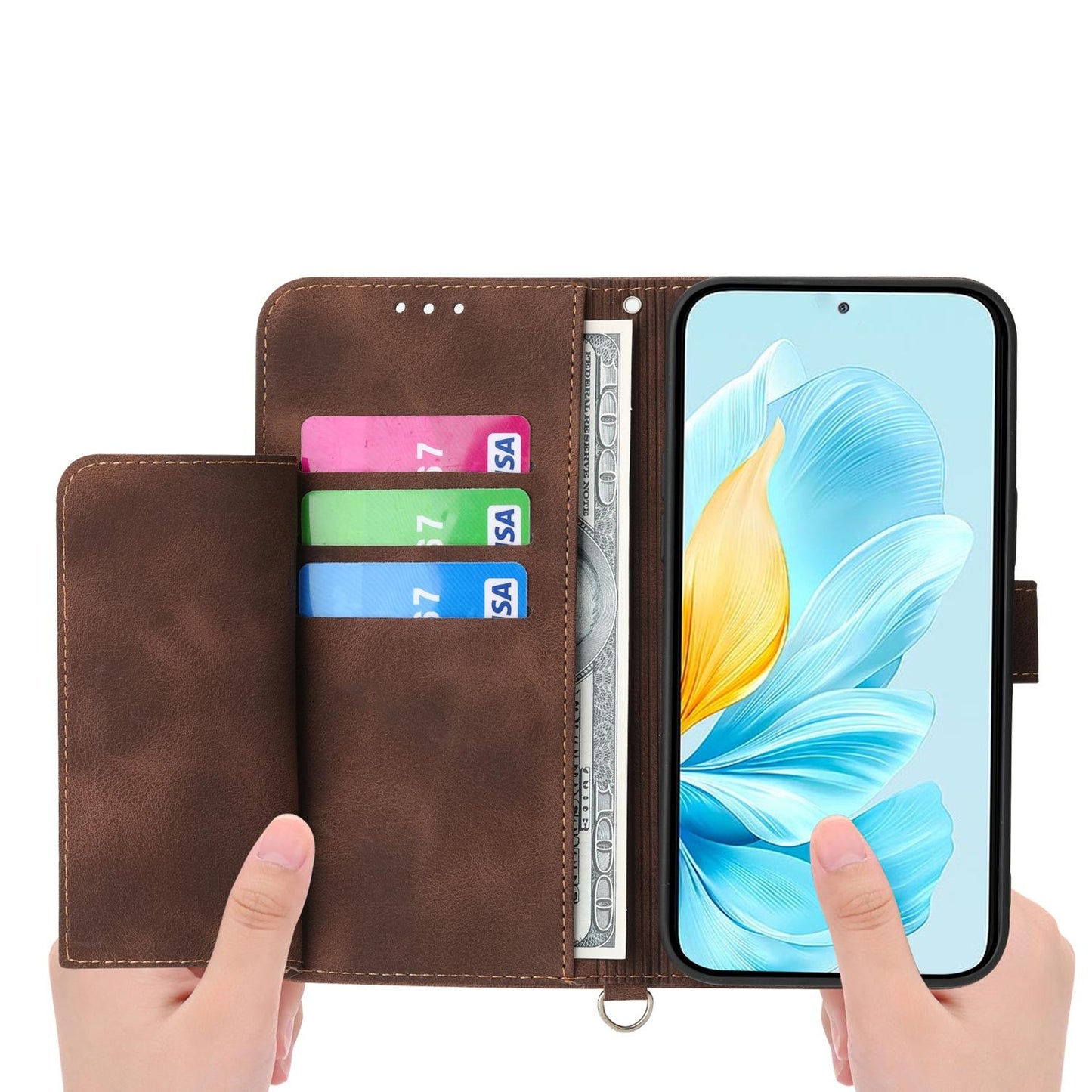 For Redmi K90 Pro Max / Poco F8 Ultra 5G Skin Feel Flowers Embossed Wallet Leather Phone Case(Brown)