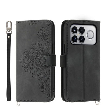 For Redmi K90 Pro Max / Poco F8 Ultra 5G Skin Feel Flowers Embossed Wallet Leather Phone Case(Black)