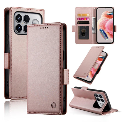 For Redmi K90 Pro Max / Poco F8 Ultra 5G Side Buckle Magnetic Frosted Leather Phone Case(Rose Gold)