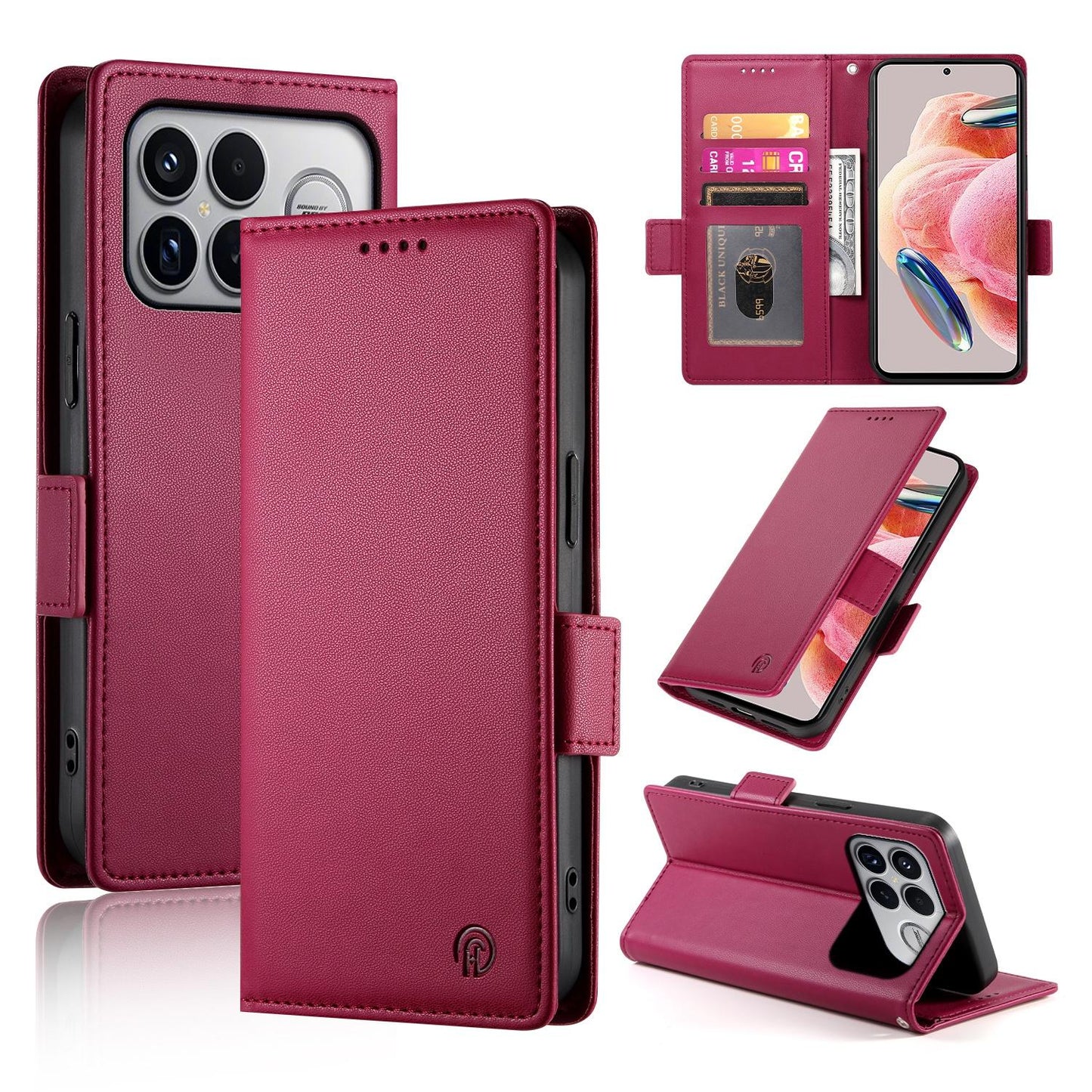 For Redmi K90 Pro Max / Poco F8 Ultra 5G Side Buckle Magnetic Frosted Leather Phone Case(Wine Red)