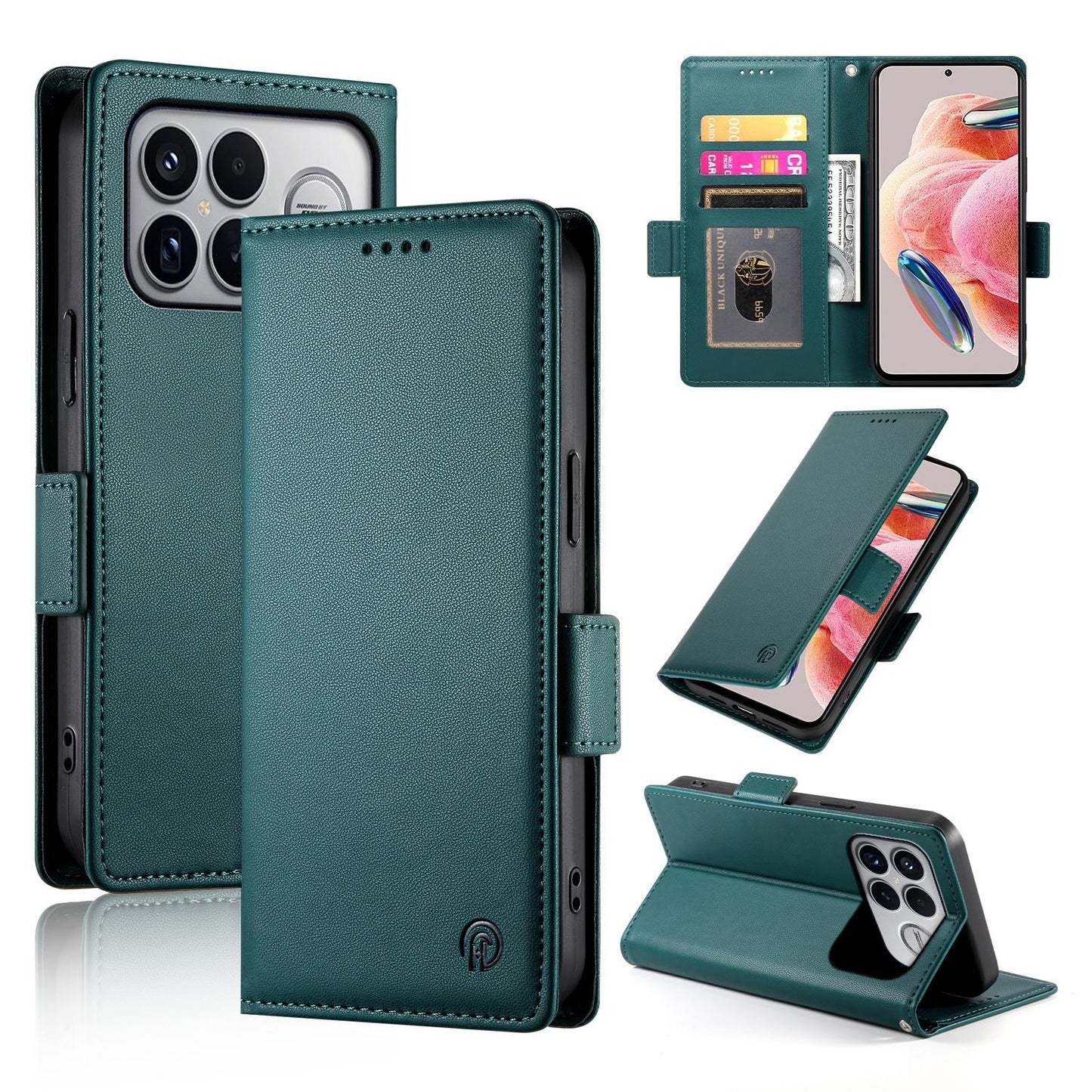 For Redmi K90 Pro Max / Poco F8 Ultra 5G Side Buckle Magnetic Frosted Leather Phone Case(Dark Green)