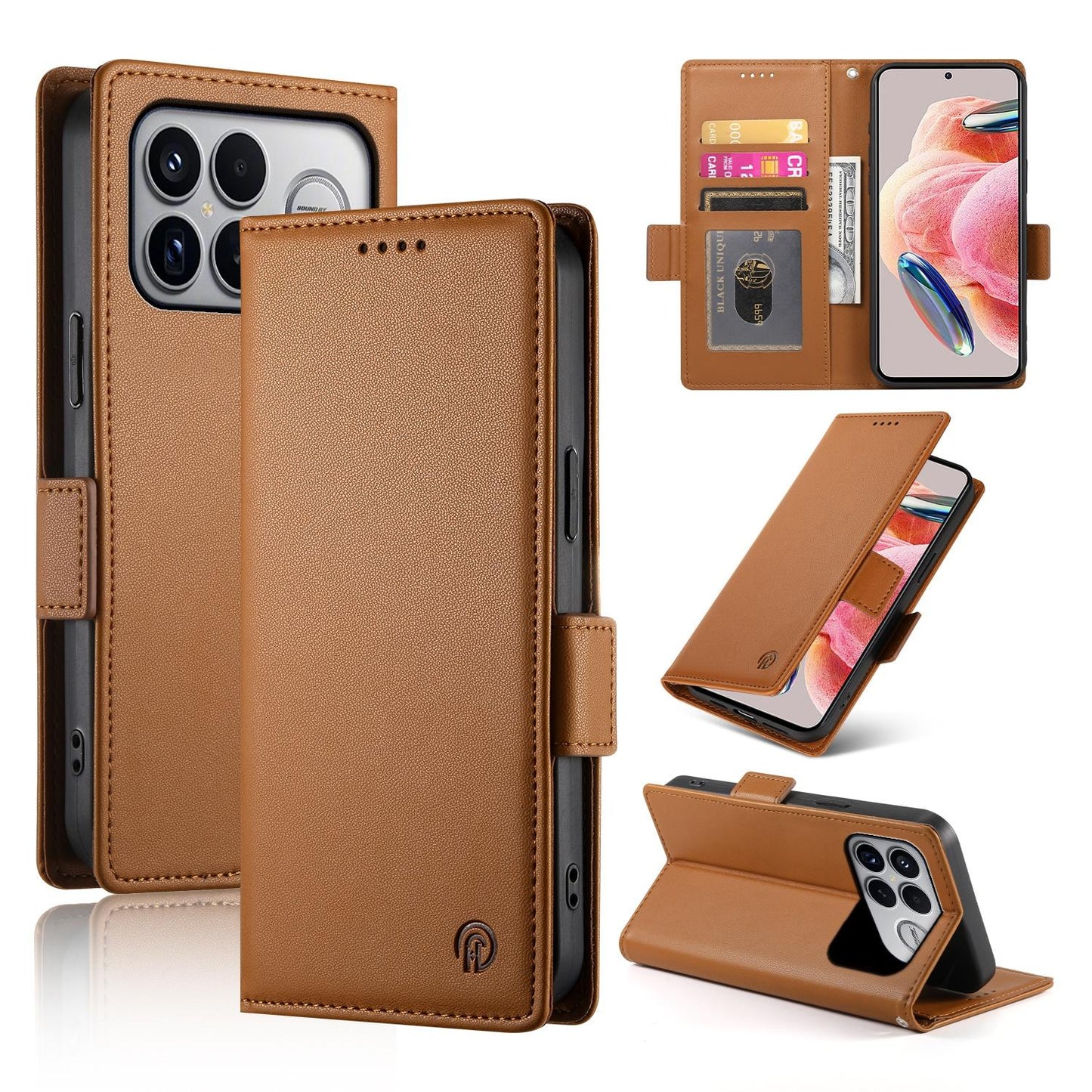 For Redmi K90 Pro Max / Poco F8 Ultra 5G Side Buckle Magnetic Frosted Leather Phone Case(Brown)