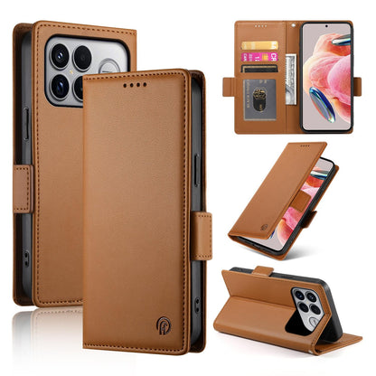 For Redmi K90 Pro Max / Poco F8 Ultra 5G Side Buckle Magnetic Frosted Leather Phone Case(Brown)