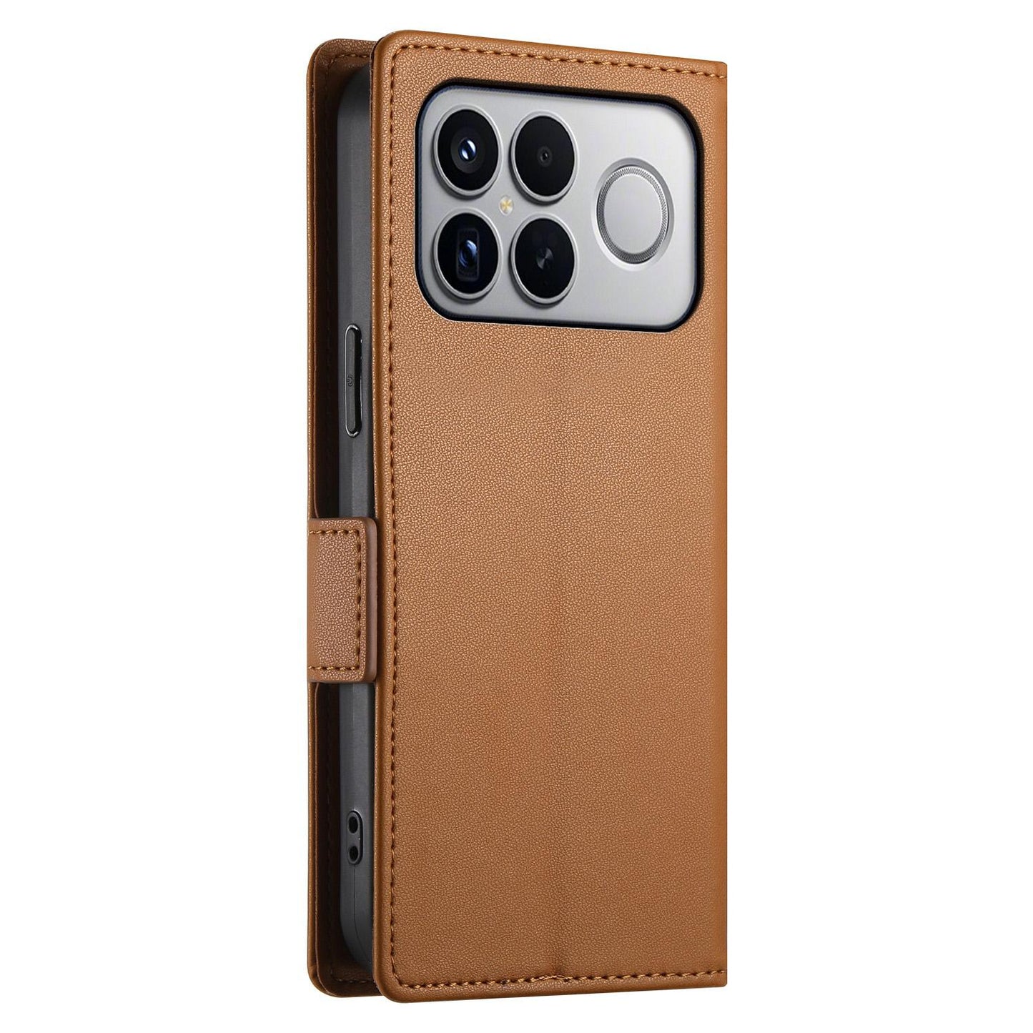 For Redmi K90 Pro Max / Poco F8 Ultra 5G Side Buckle Magnetic Frosted Leather Phone Case(Brown)