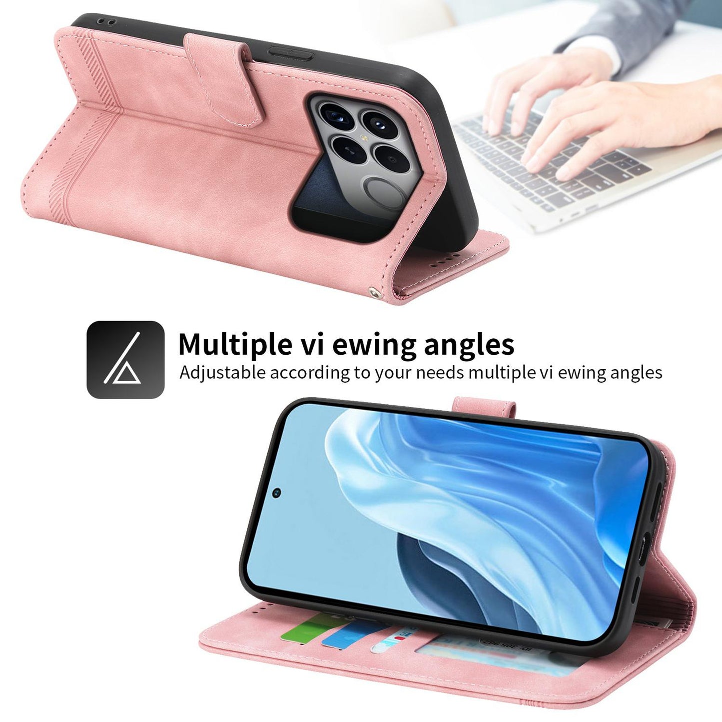 For Redmi K90 Pro Max / Poco F8 Ultra 5G Dierfeng Dream Line TPU Hybrid PU Leather Phone Case(Pink)