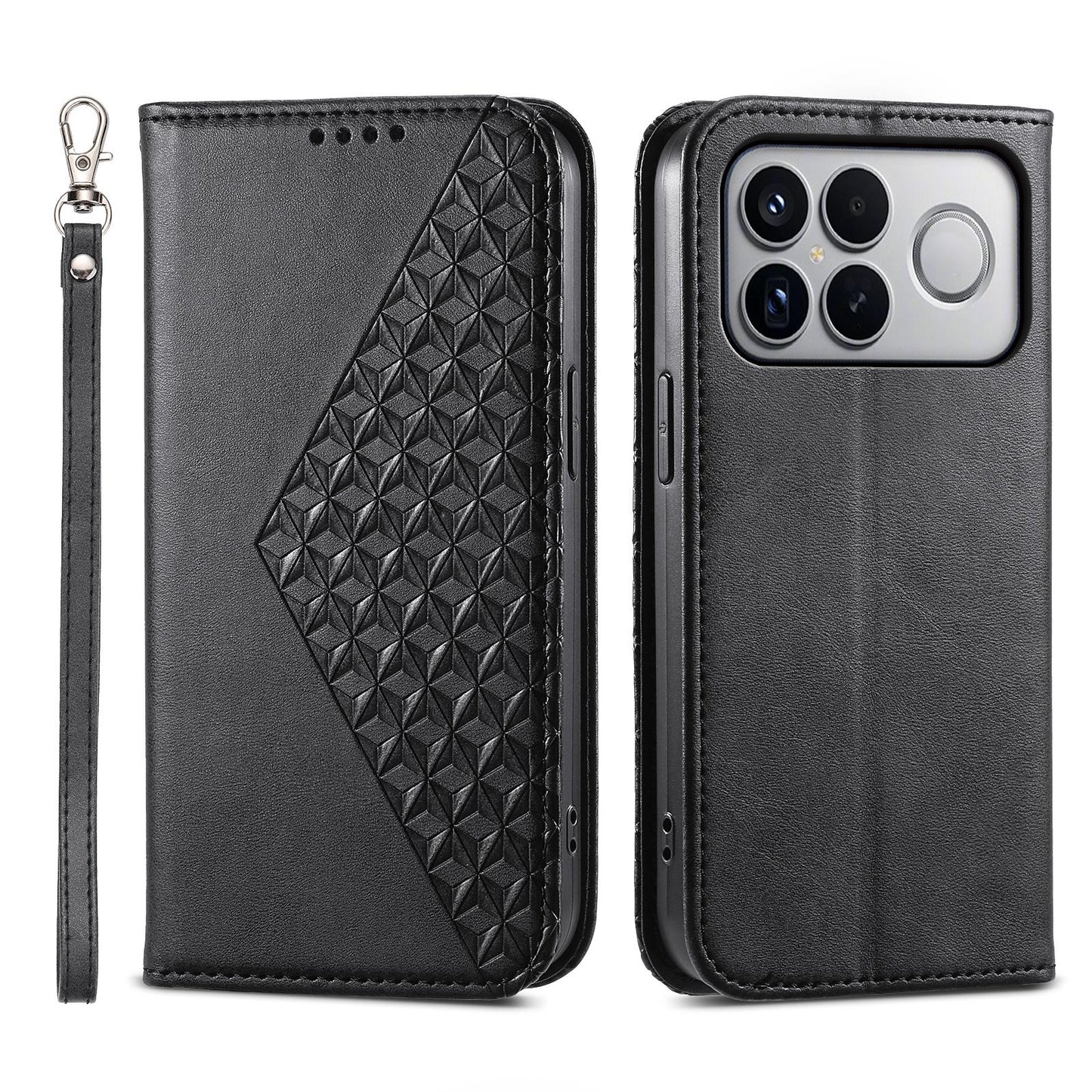 For Redmi K90 Pro Max / Poco F8 Ultra 5G Cubic Grid Calf Texture Magnetic Leather Phone Case(Black)