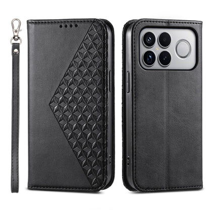 For Redmi K90 Pro Max / Poco F8 Ultra 5G Cubic Grid Calf Texture Magnetic Leather Phone Case(Black)