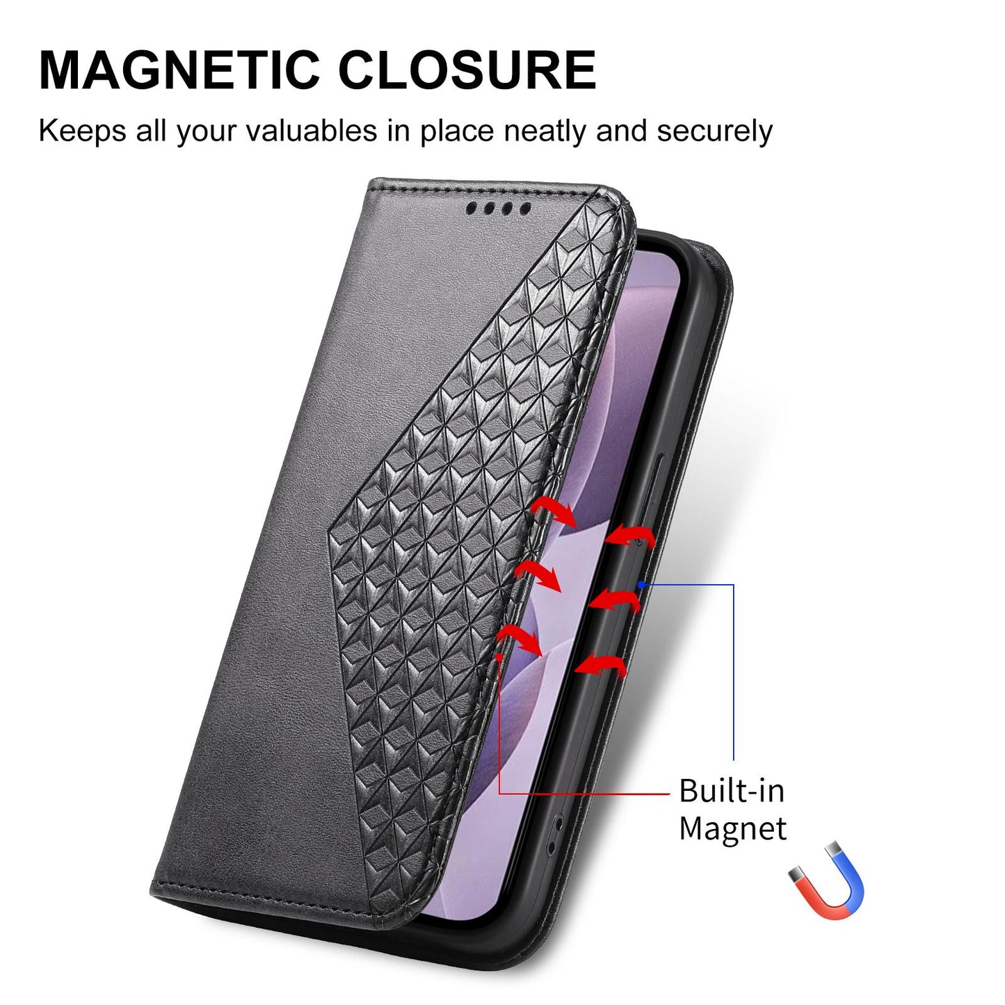 For Redmi K90 Pro Max / Poco F8 Ultra 5G Cubic Grid Calf Texture Magnetic Leather Phone Case(Black)