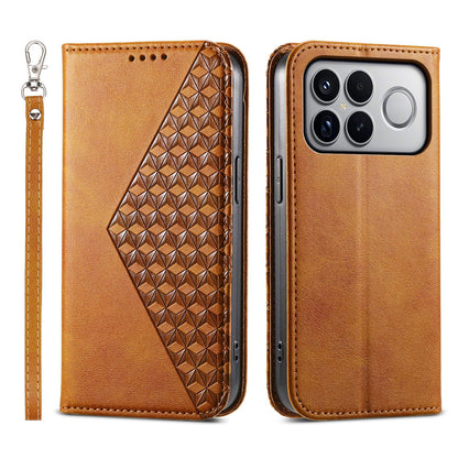 For Redmi K90 Pro Max / Poco F8 Ultra 5G Cubic Grid Calf Texture Magnetic Leather Phone Case(Yellow)