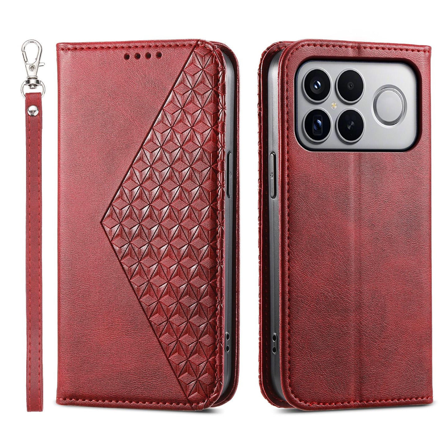 For Redmi K90 Pro Max / Poco F8 Ultra 5G Cubic Grid Calf Texture Magnetic Leather Phone Case(Red)