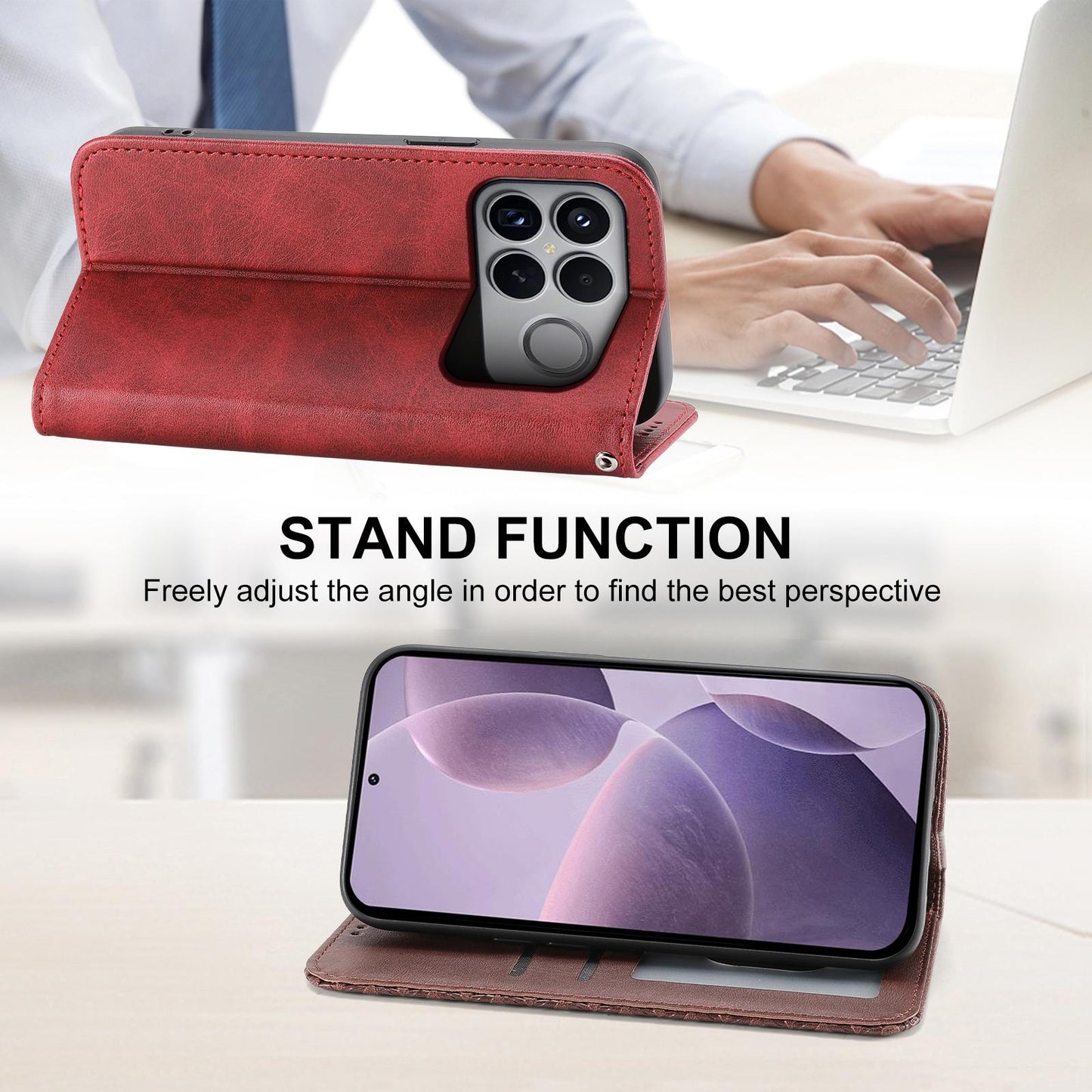 For Redmi K90 Pro Max / Poco F8 Ultra 5G Cubic Grid Calf Texture Magnetic Leather Phone Case(Red)