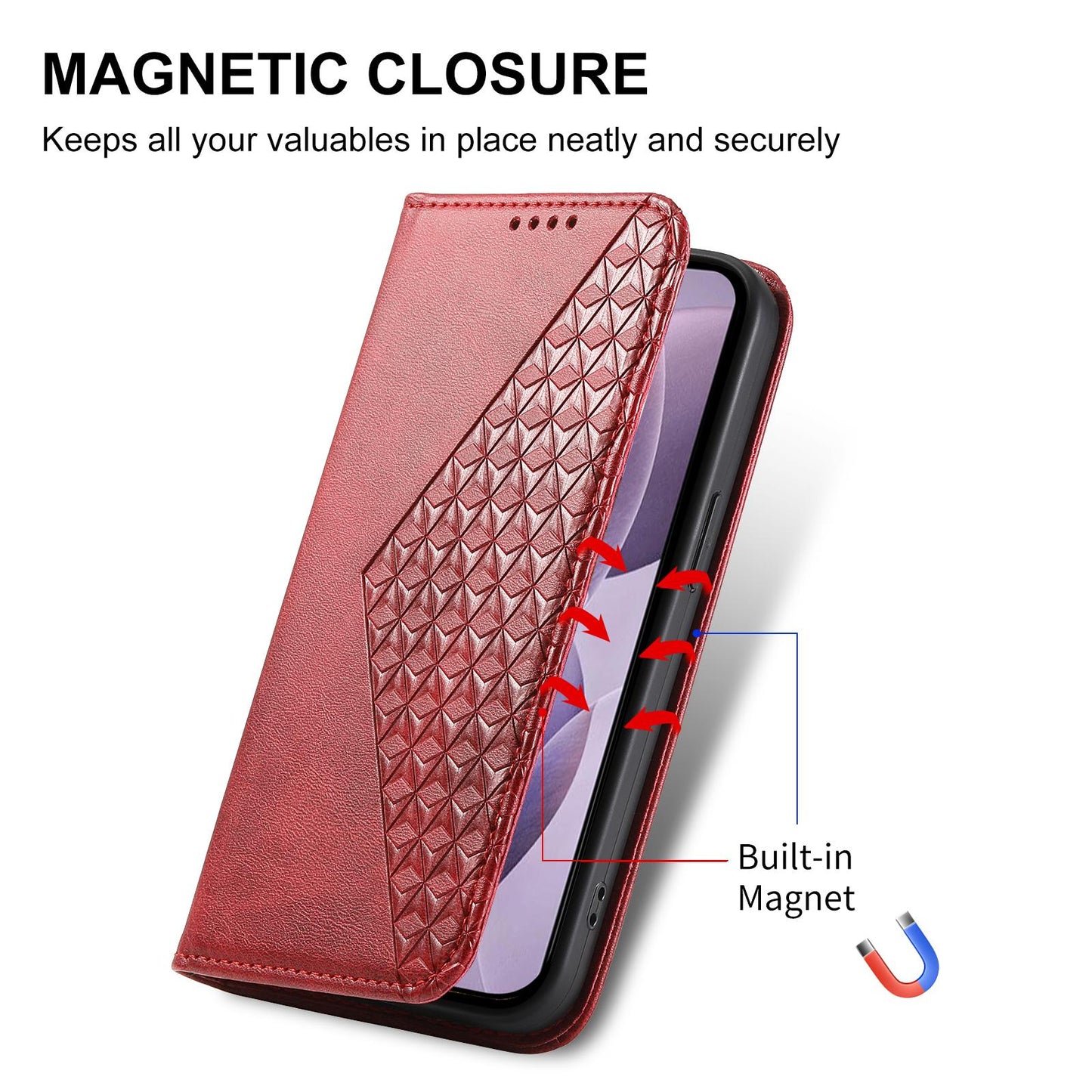 For Redmi K90 Pro Max / Poco F8 Ultra 5G Cubic Grid Calf Texture Magnetic Leather Phone Case(Red)