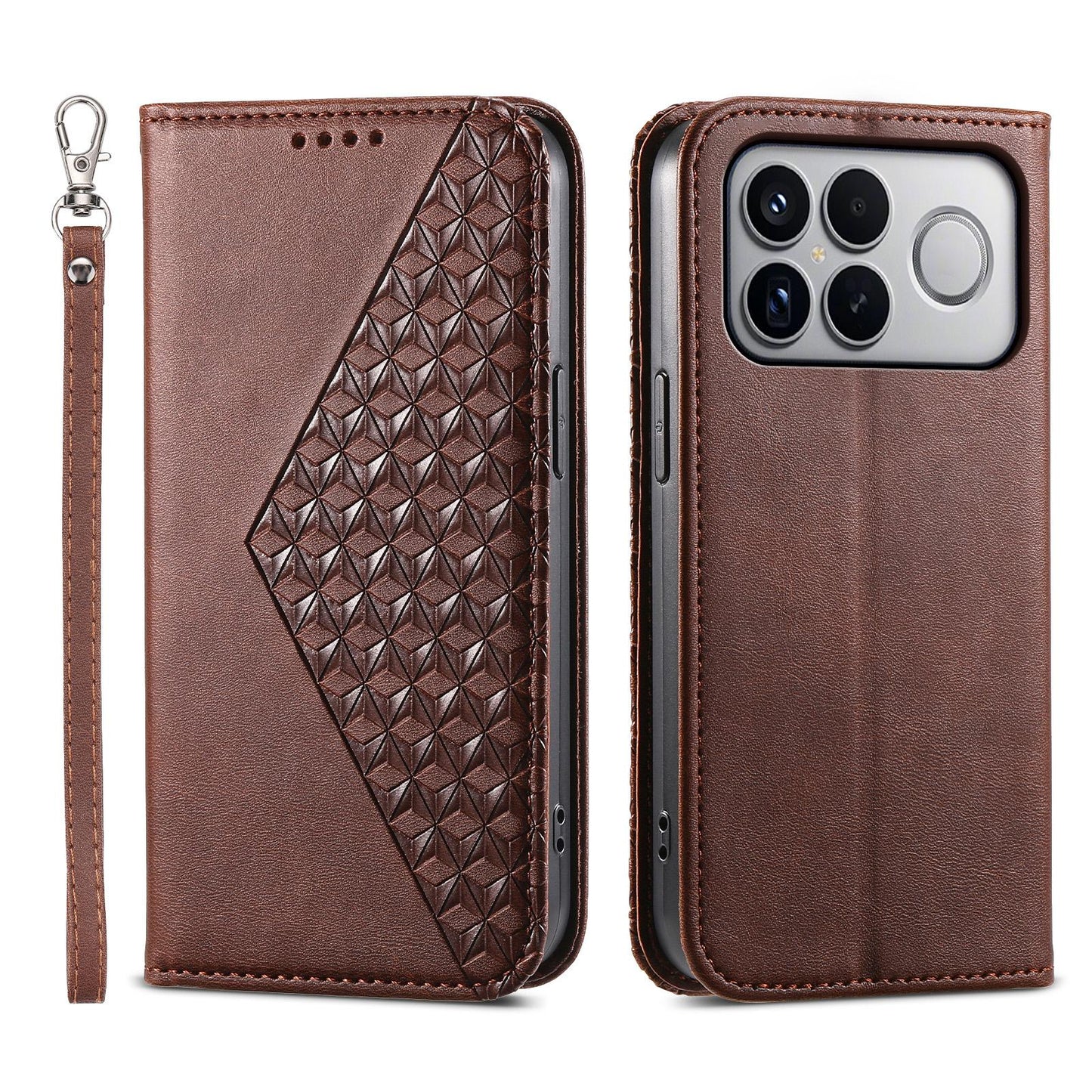 For Redmi K90 Pro Max / Poco F8 Ultra 5G Cubic Grid Calf Texture Magnetic Leather Phone Case(Brown)