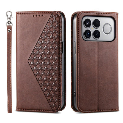 For Redmi K90 Pro Max / Poco F8 Ultra 5G Cubic Grid Calf Texture Magnetic Leather Phone Case(Brown)
