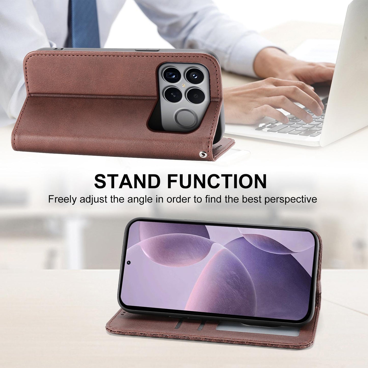 For Redmi K90 Pro Max / Poco F8 Ultra 5G Cubic Grid Calf Texture Magnetic Leather Phone Case(Brown)