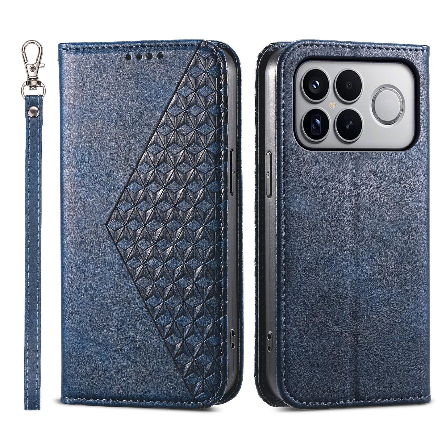 For Redmi K90 Pro Max / Poco F8 Ultra 5G Cubic Grid Calf Texture Magnetic Leather Phone Case(Blue)