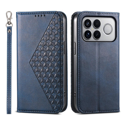 For Redmi K90 Pro Max / Poco F8 Ultra 5G Cubic Grid Calf Texture Magnetic Leather Phone Case(Blue)