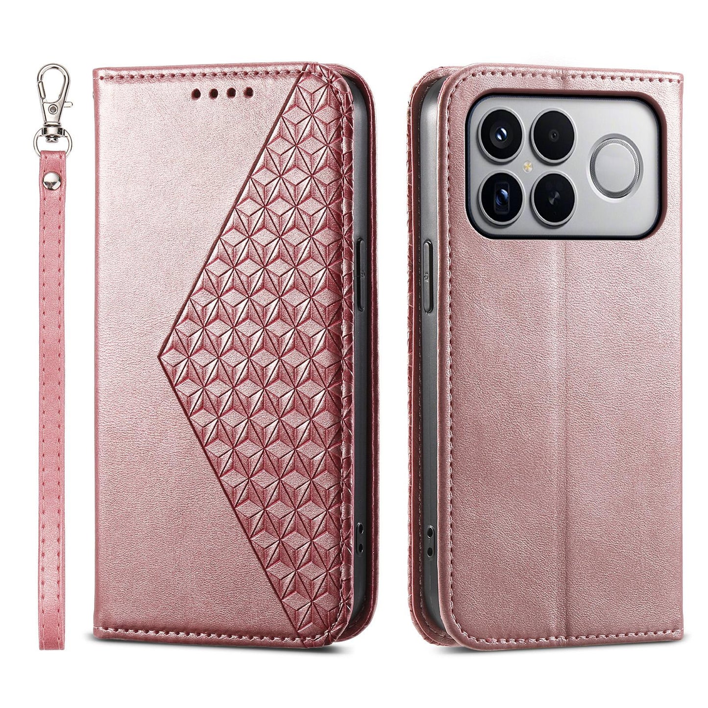 For Redmi K90 Pro Max / Poco F8 Ultra 5G Cubic Grid Calf Texture Magnetic Leather Phone Case(Rose Gold)