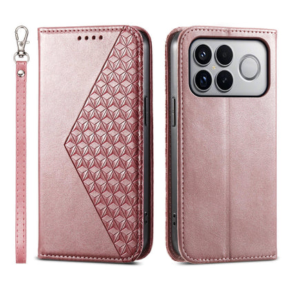 For Redmi K90 Pro Max / Poco F8 Ultra 5G Cubic Grid Calf Texture Magnetic Leather Phone Case(Rose Gold)