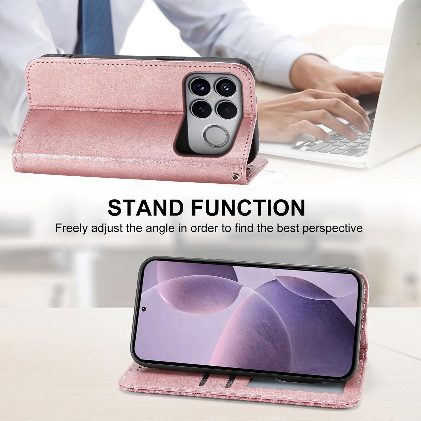For Redmi K90 Pro Max / Poco F8 Ultra 5G Cubic Grid Calf Texture Magnetic Leather Phone Case(Rose Gold)