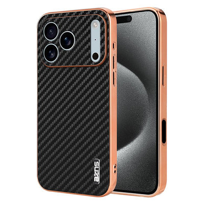 For iPhone 18 Pro AZNS Electroplated Edge Carbon Fiber Texture Phone Case - Black - EDA006996226A