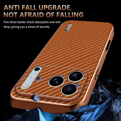 For iPhone 18 Pro AZNS Electroplated Edge Carbon Fiber Texture Phone Case - Black - EDA006996226A