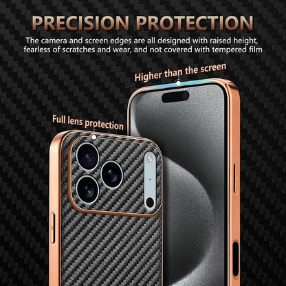 For iPhone 18 Pro AZNS Electroplated Edge Carbon Fiber Texture Phone Case - Black - EDA006996226A