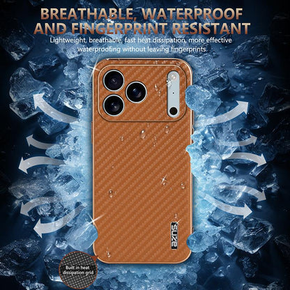 For iPhone 18 Pro AZNS Electroplated Edge Carbon Fiber Texture Phone Case - Brown - EDA006996226B