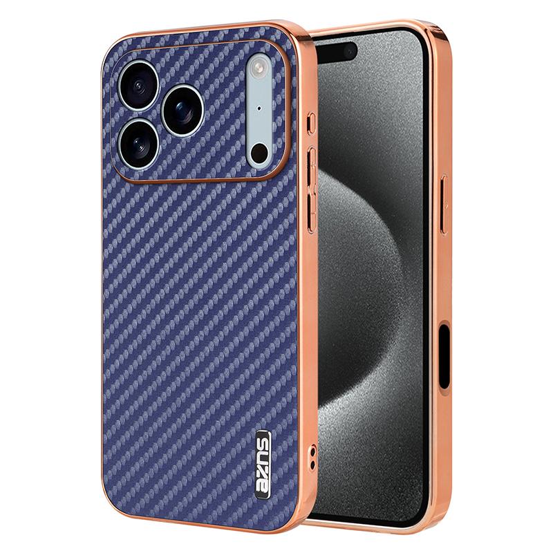 For iPhone 18 Pro AZNS Electroplated Edge Carbon Fiber Texture Phone Case - Blue - EDA006996226C