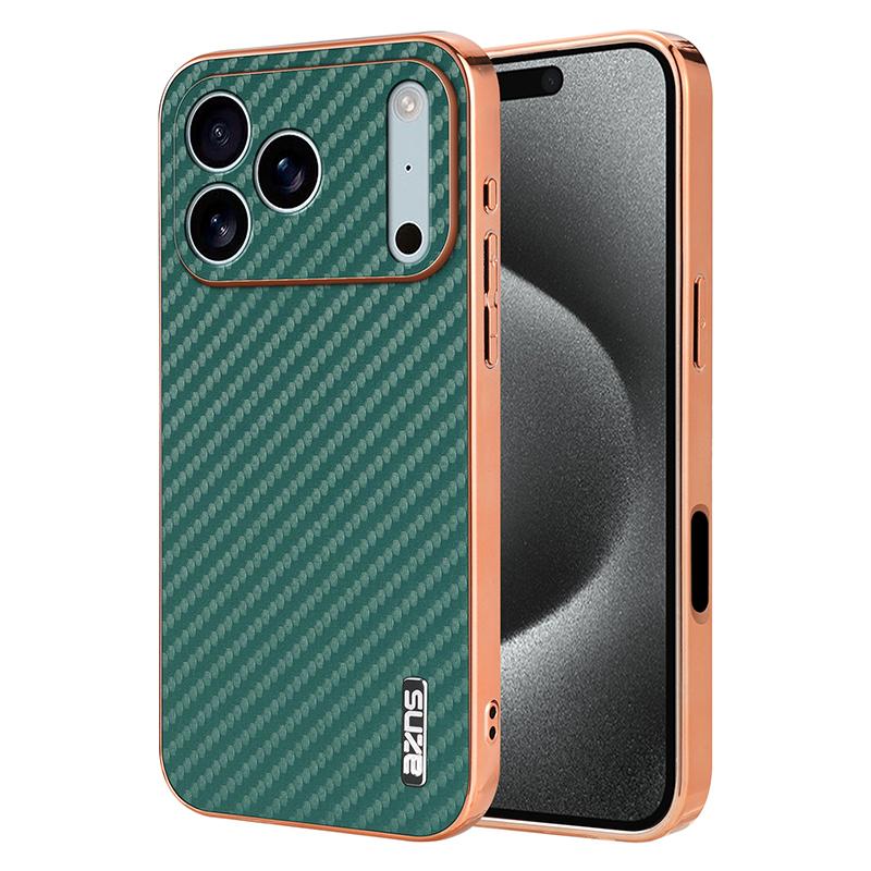 For iPhone 18 Pro AZNS Electroplated Edge Carbon Fiber Texture Phone Case - Green - EDA006996226D