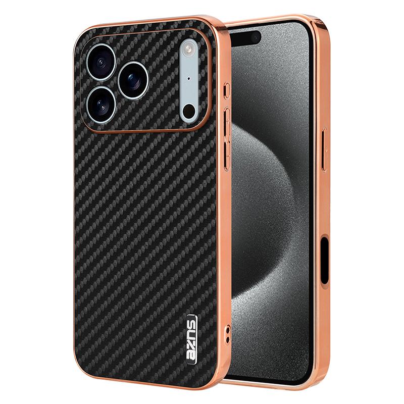 For iPhone 18 Pro Max AZNS Electroplated Edge Carbon Fiber Texture Phone Case - Black - EDA006996227A