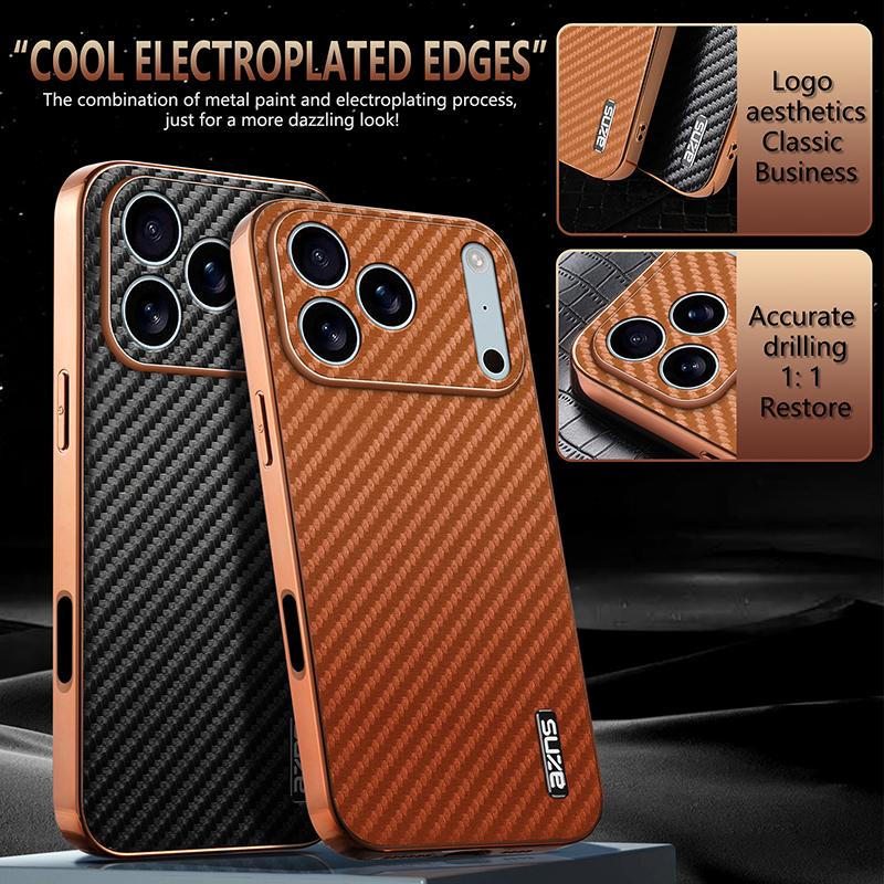 For iPhone 18 Pro Max AZNS Electroplated Edge Carbon Fiber Texture Phone Case - Black - EDA006996227A