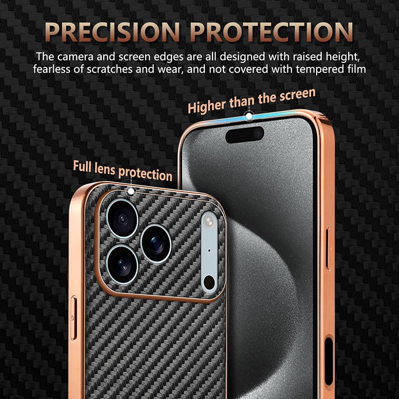 For iPhone 18 Pro Max AZNS Electroplated Edge Carbon Fiber Texture Phone Case - Green - EDA006996227D