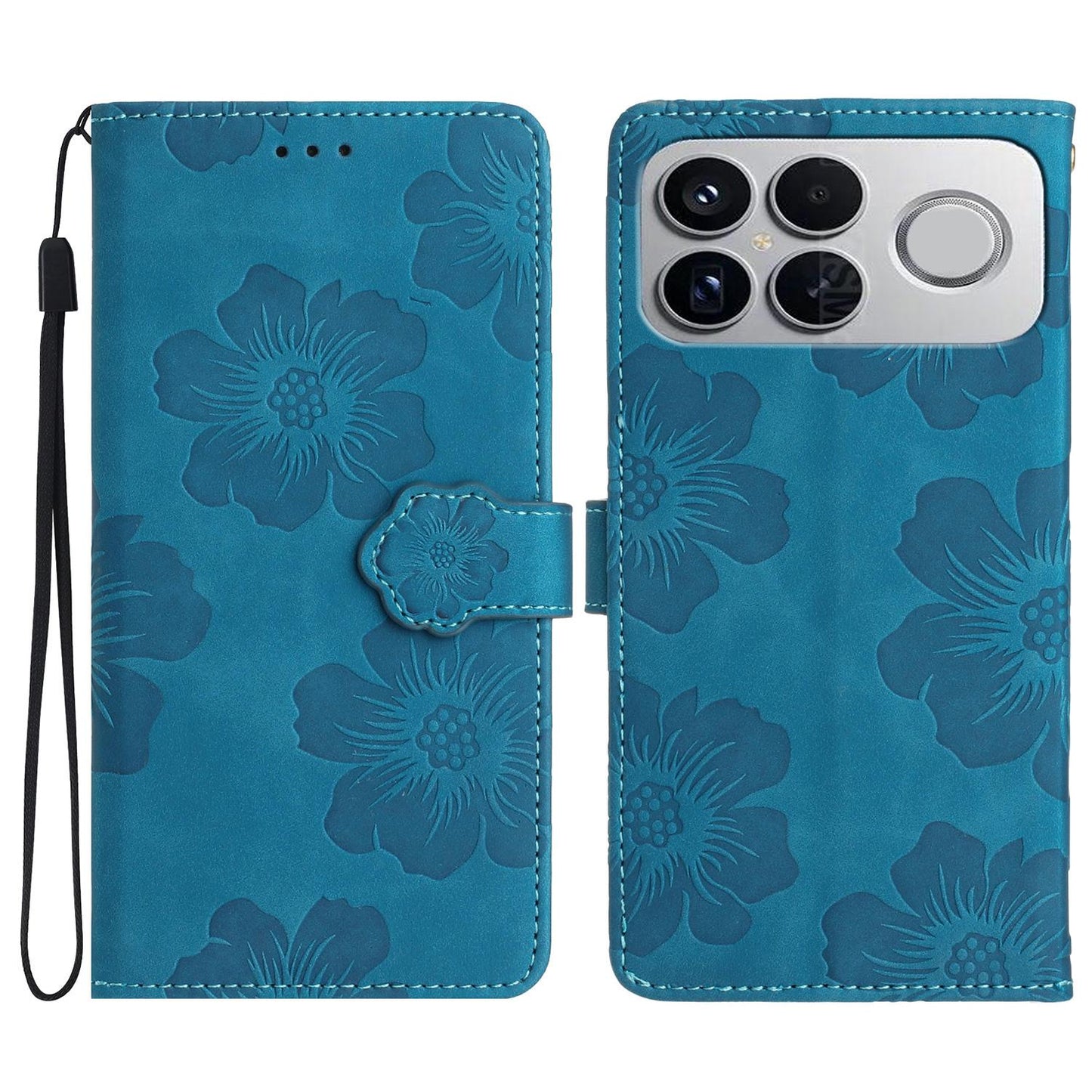 For Redmi K90 Pro Max/Poco F8 Ultra Flower Embossing Pattern Leather Phone Case(Blue)