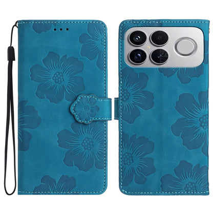 For Redmi K90 Pro Max/Poco F8 Ultra Flower Embossing Pattern Leather Phone Case(Blue)