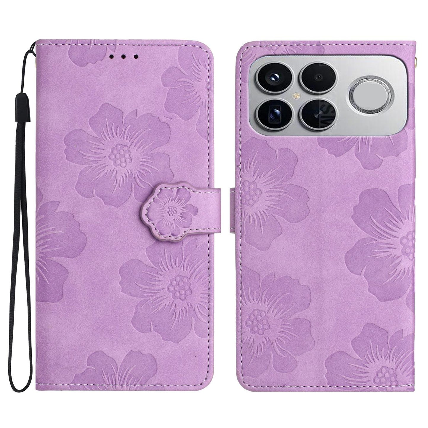For Redmi K90 Pro Max/Poco F8 Ultra Flower Embossing Pattern Leather Phone Case(Purple)