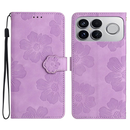 For Redmi K90 Pro Max/Poco F8 Ultra Flower Embossing Pattern Leather Phone Case(Purple)